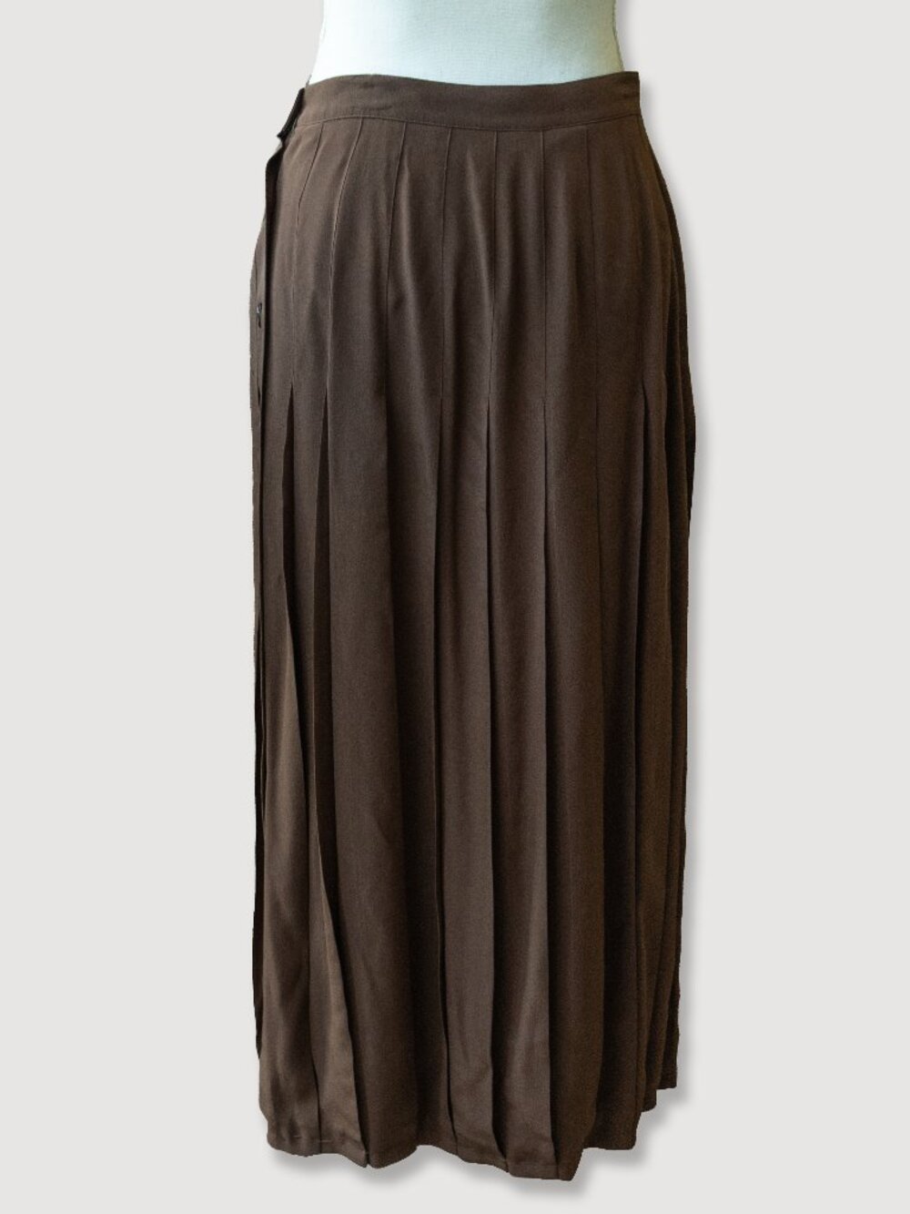 Anne Klein Brown Silk Skirt High Waist Vintage Pleated Mocha Midi
